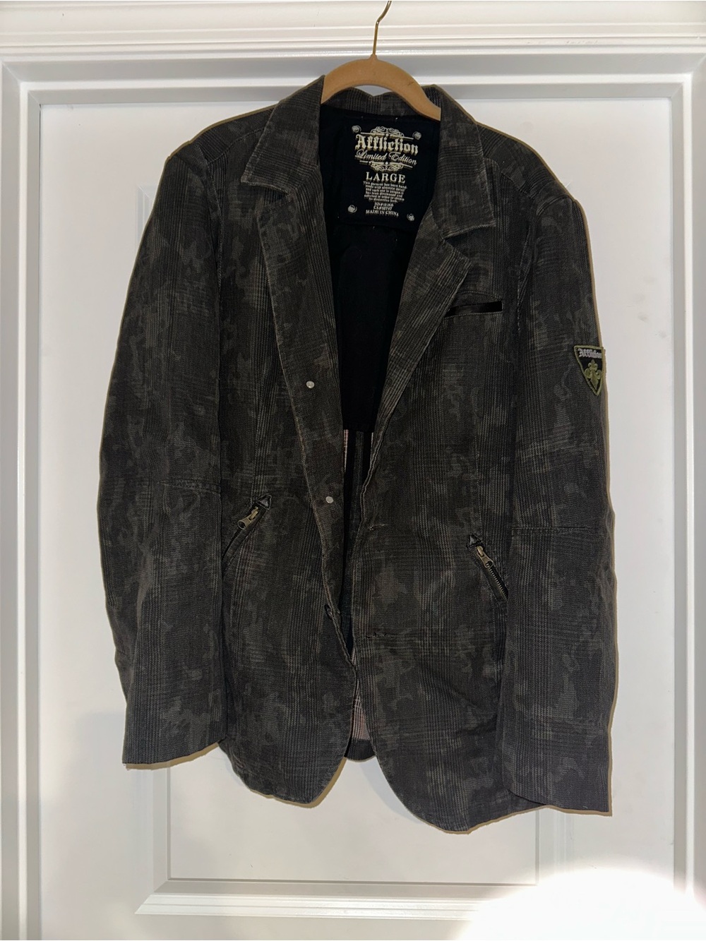 Affliction Men's Grey Distressed Denim Blazer Jacket